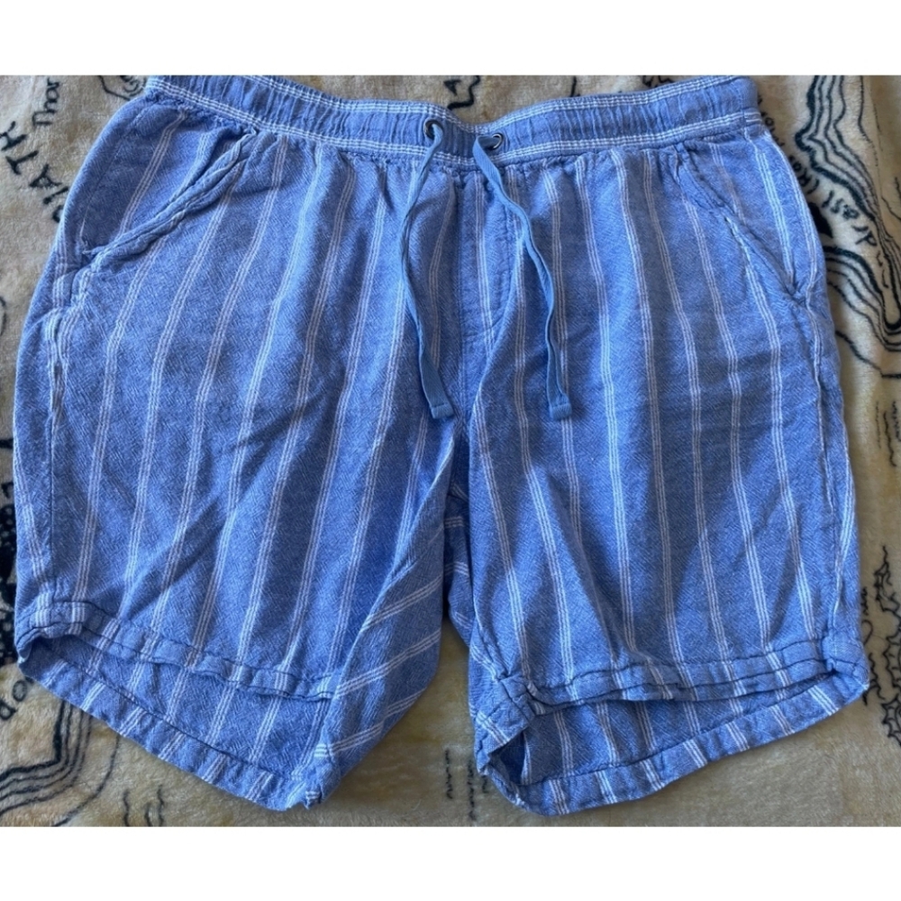 Dash Size Small Blue White Striped Linen Blend Drawstring Shorts